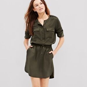 Vince Black Long Sleeve Lyocell Shift Utility Shirt Dress Size Small